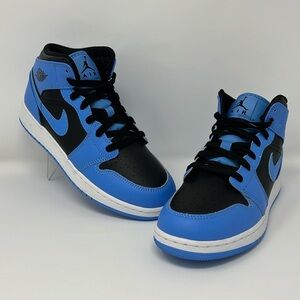 Air Jordan 1 Mid Basketball Shoes Blue/Black Youth Sz 7